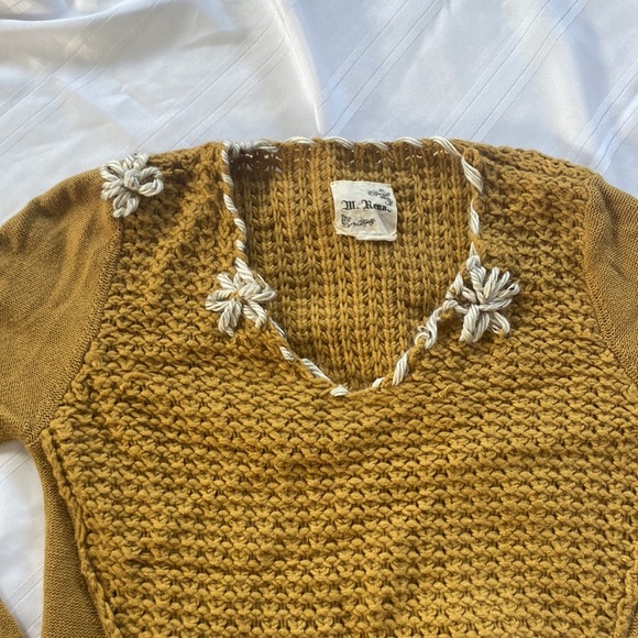 VNTG WOOL/COTTON BLEND EMBROIDERED OPEN KNIT V NECK CHUNKY SWEATER COTTAGECORE - Picture 3 of 6